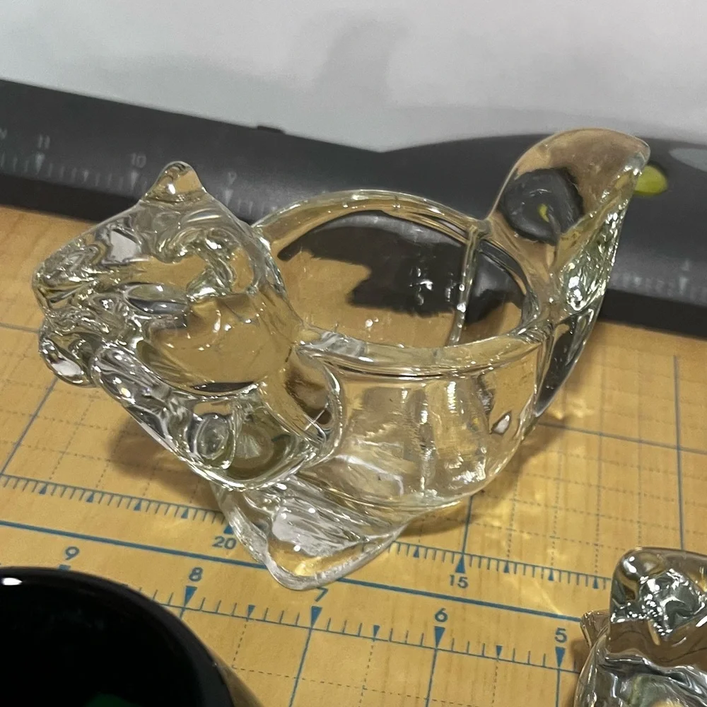 Avon clear glass squirrel votive candle holder